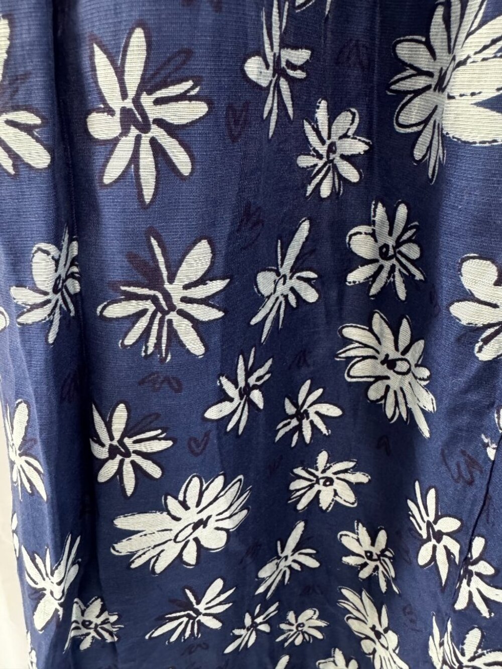 THML Navy White Floral Smocked Puff Sleeve Cottagecore linen blend Midi Dress - Picture 9 of 16